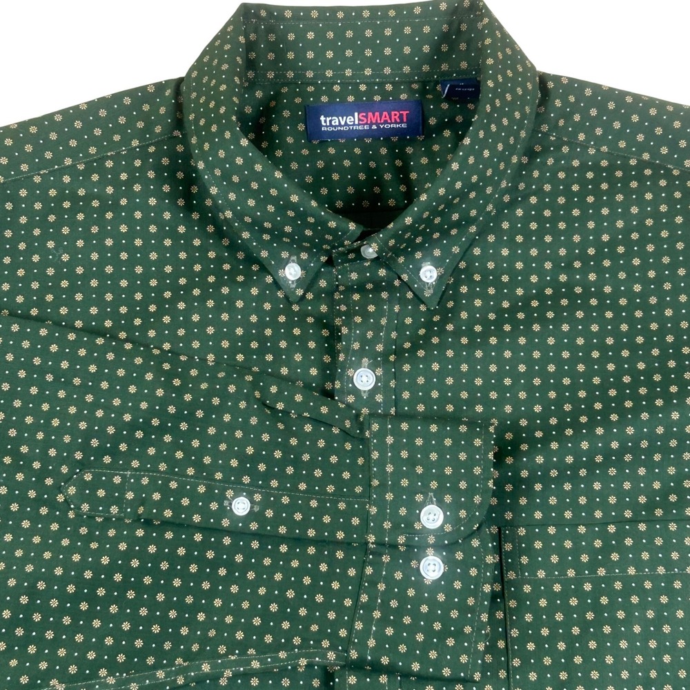 Roundtree & Yorke TravelSMART Men XXL Green Floral Micro Print Button Down Shirt